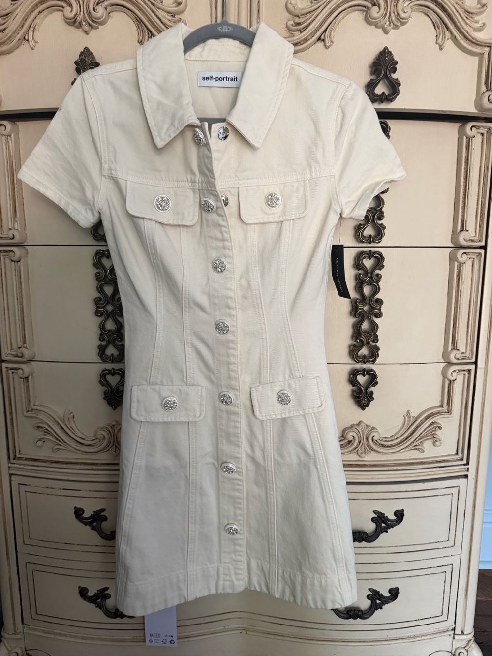 Self-Portrait Cream Button-Front Mini Dress